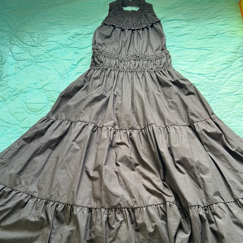 Magali Pascal Elegant Black/Gray Halter Backless Tiered Maxi Dress. Size S. NWT.